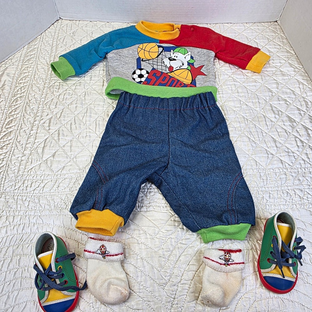 Vintage Colorblock 0-6 Months Catton Candy Outfit Socks Shoes Sports Dog Vibrant
